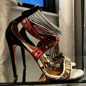 Aquazzura Multicolor Fringe & Cutout High-Heel Sandals